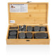 Набор массажных камней из базальта в коробке из бамбука (60шт.) H60TC